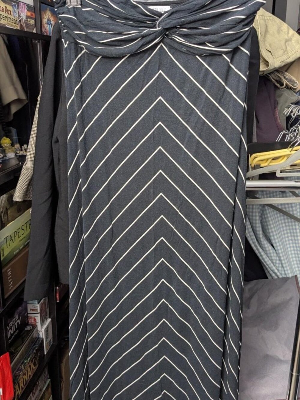 Jennifer Lopez Strapless Navy & White Striped Maxi Dress Size L